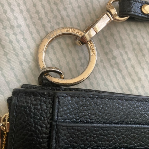 Michael Kors Leather Jet Black and Gold Small Coin Wallet Wristlet Purse - Picture 7 of 13
